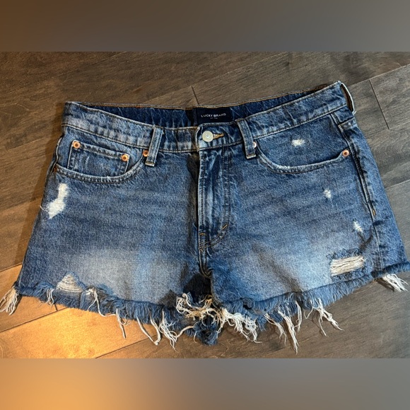 Lucky Brand Pants - Lucky Brand Boy Mid Rise Distressed Denim Shorts Women’s 10/30 Medium Wash Raw
